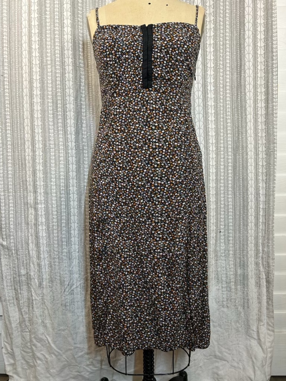 Volcom Brown Floral Midi Dress with Spaghetti Straps